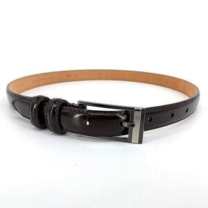 Classic Women's Dark Brown Leather Belt with Polished Buckle